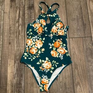 Green and Pink Floral One Piece Swimsuit